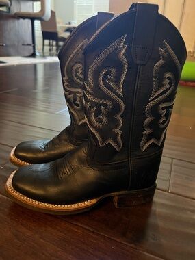 Kids Black Western Cowboy Boots with Decorative Stitching